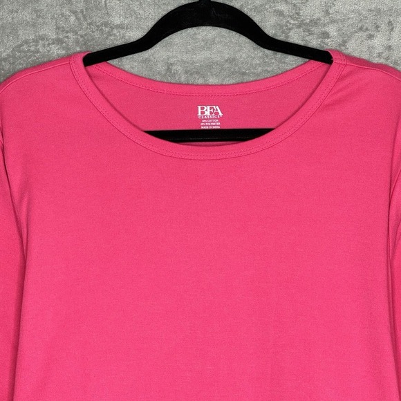 BFA Classics 2X Top Shirt Fuchsia Pink Solid Short Sleeve Scoop Neck Cotton - Picture 3 of 7